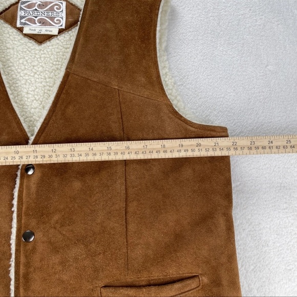 Vtg Pardners Western Suede Leather Vest Sz 44 Sherpa Lined Ranch Chore Minty EUC - Picture 4 of 10